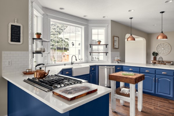 Farmhouse Blue and White Kitchen, Golden Rule Remodeling & Design, Stayton Oregon