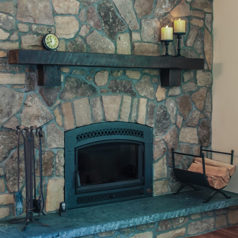 Fireplace remodel with stacked stone and rustic mantle, , Golden Rule Remodeling & Design, Silverton Oregon
