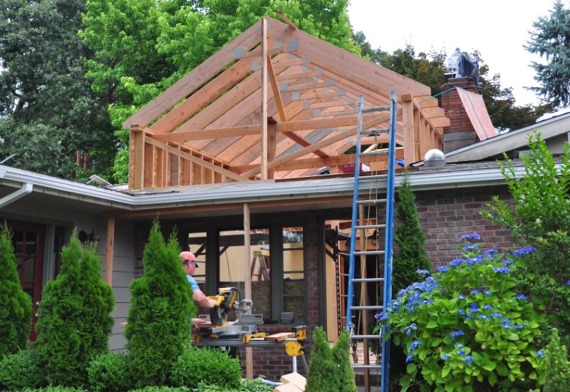 Two-Story library addition with cedar siding in gable end, Golden Rule Remodeling & Design, Salem Oregon