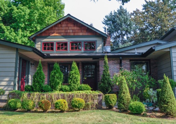 Two-Story library addition with cedar siding in gable end, Golden Rule Remodeling & Design, Salem Oregon