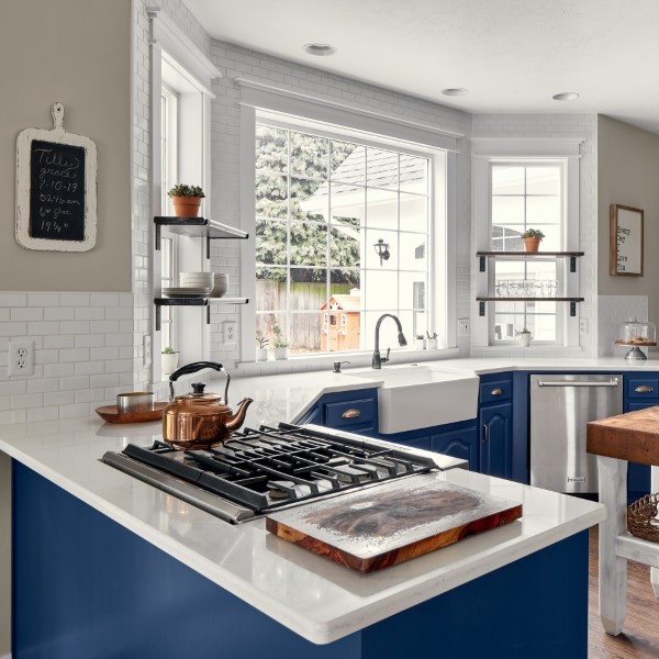 Farmhouse Blue and White Kitchen, Stayton Oregon Golden Rule Remodeling