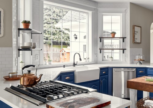 Farmhouse Blue and White Kitchen, Stayton Oregon Golden Rule Remodeling