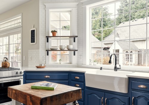 Farmhouse Blue and White Kitchen, Stayton Oregon Golden Rule Remodeling