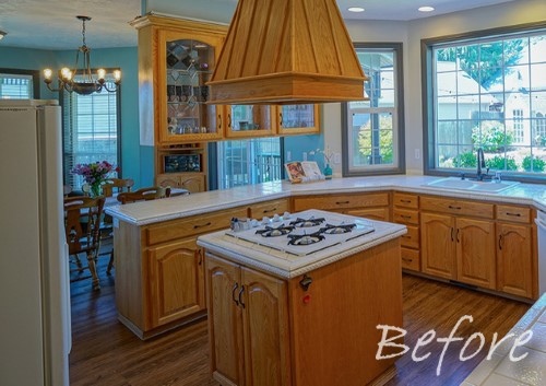 Farmhouse Blue and White Kitchen (before), Stayton Oregon Golden Rule Remodeling