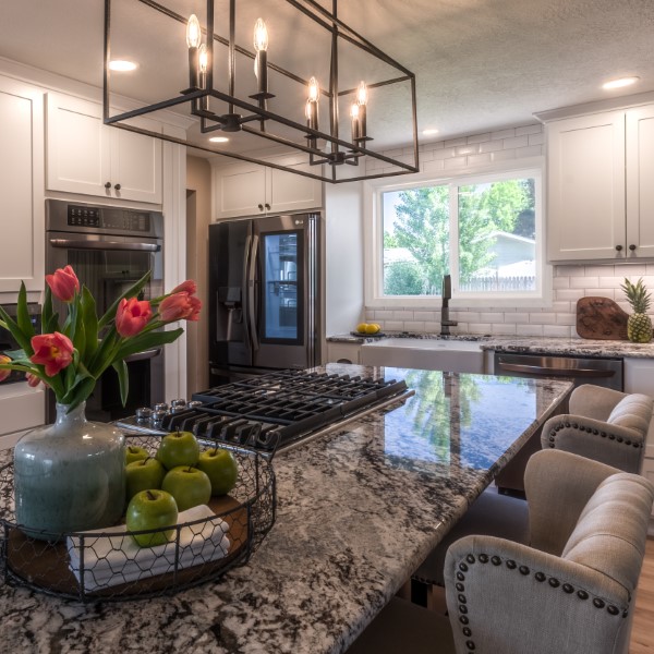 Classic Black and White Kitchen Remodel with large island, Monmouth Oregon